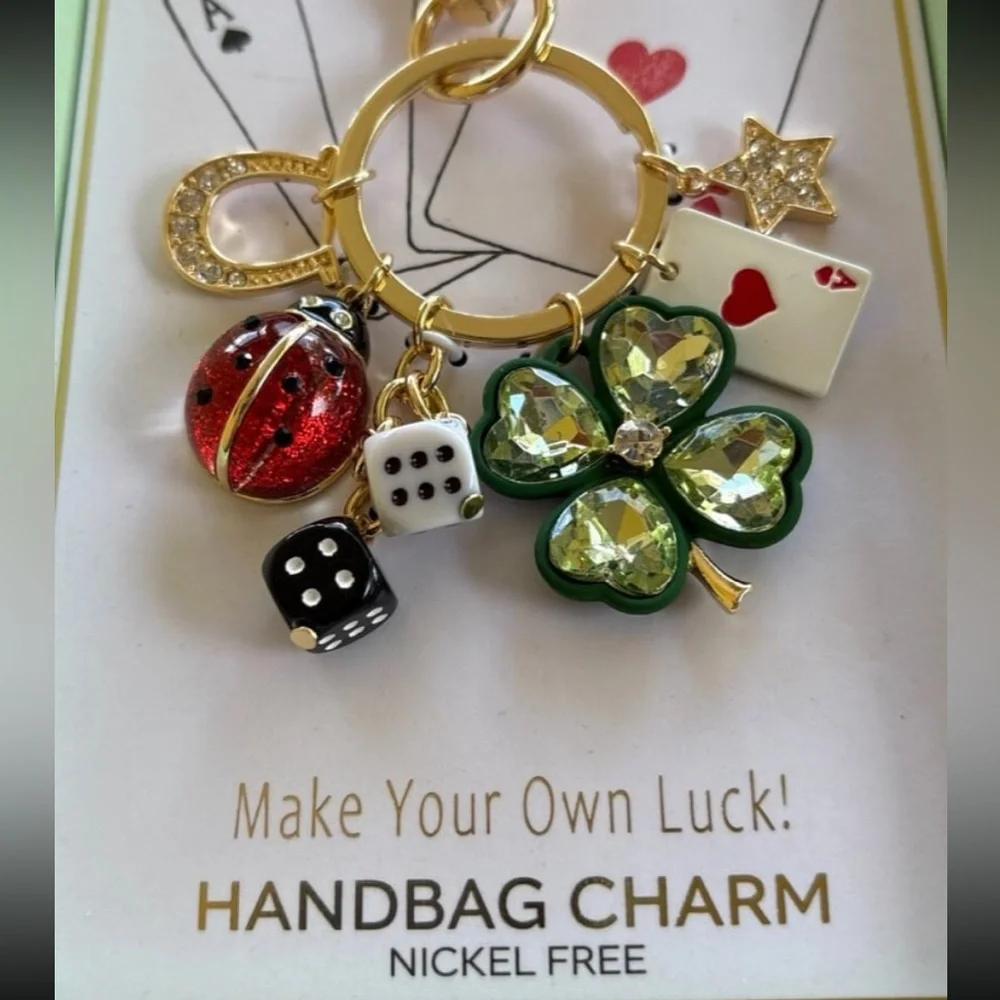 TRUE TO FORM Lucky Lady Dice Ladybug 4 Leaf Clover Ace Horseshoe Bag Charm NWT